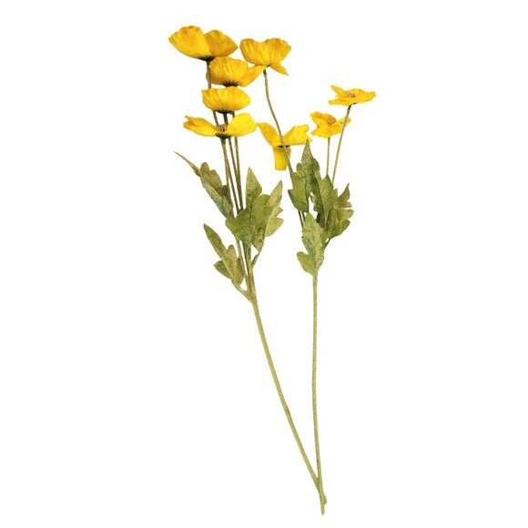 Yellow Artificial Poppy Flower Stems Silk & Plastic Foliage Single Stem Realisti - Picture 5 of 13